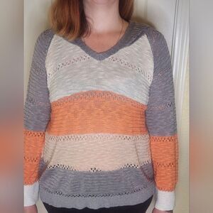 SHEIN CURVE+ Women's Plus Size 3XL Hooded Color Blocking Sweater Pullover